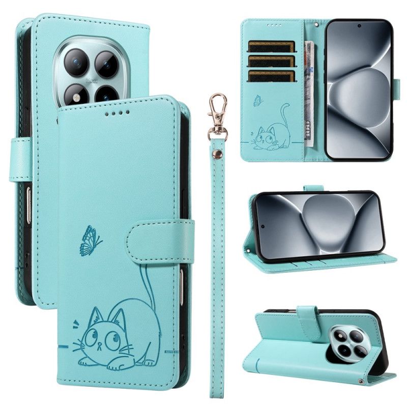 Obudowa Xiaomi Redmi Note 15 Pro Plus 5g Etui Na Telefon Grawerowany Portfel Z Paskiem W Kształcie Kota