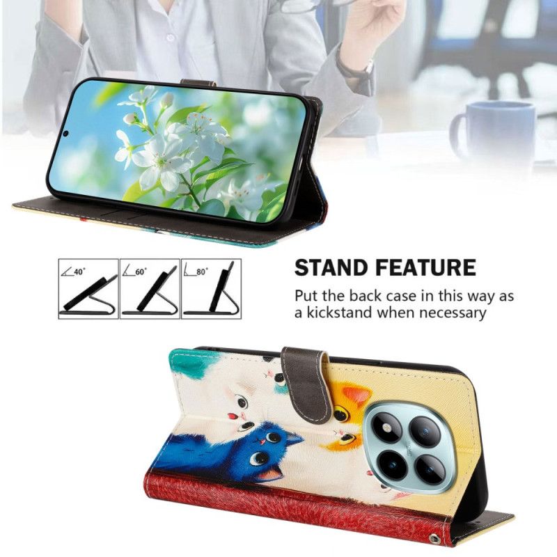Skórzany Futerał Xiaomi Redmi Note 15 Pro Plus 5g Etui Na Telefon Kolorowe Koty
