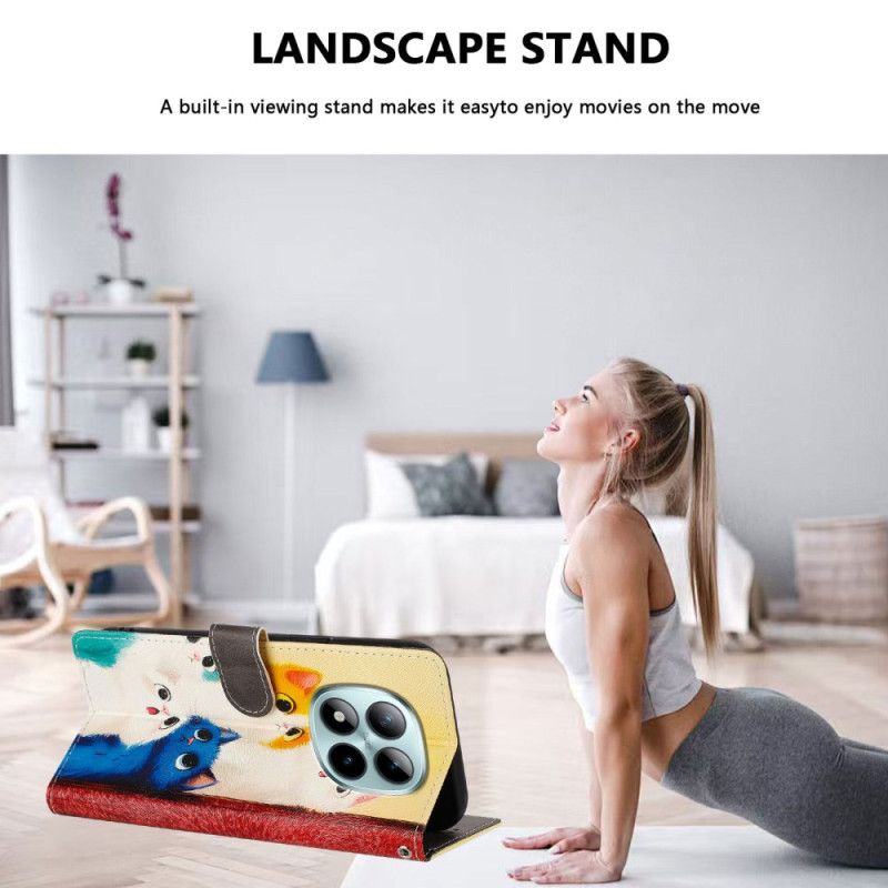 Skórzany Futerał Xiaomi Redmi Note 15 Pro Plus 5g Etui Na Telefon Kolorowe Koty