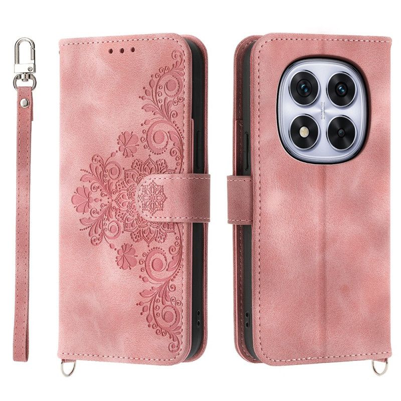 Skórzany Futerał Xiaomi Redmi Note 15 Pro Plus 5g Etui Na Telefon Kwiatowy Wzór Z Paskiem Na Ramię I Szelkami