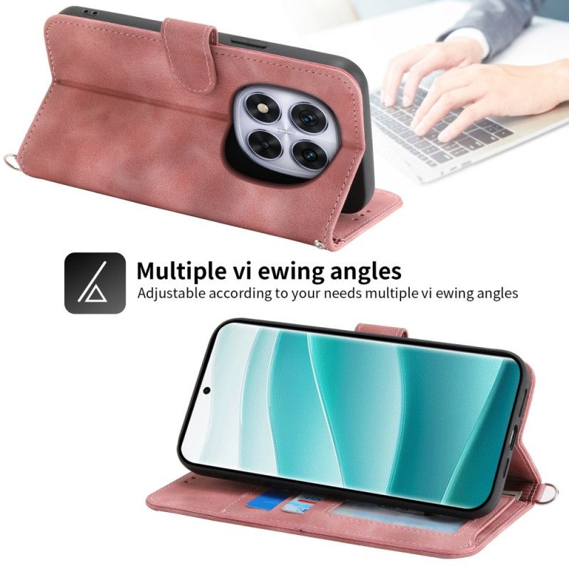 Skórzany Futerał Xiaomi Redmi Note 15 Pro Plus 5g Etui Na Telefon Kwiatowy Wzór Z Paskiem Na Ramię I Szelkami