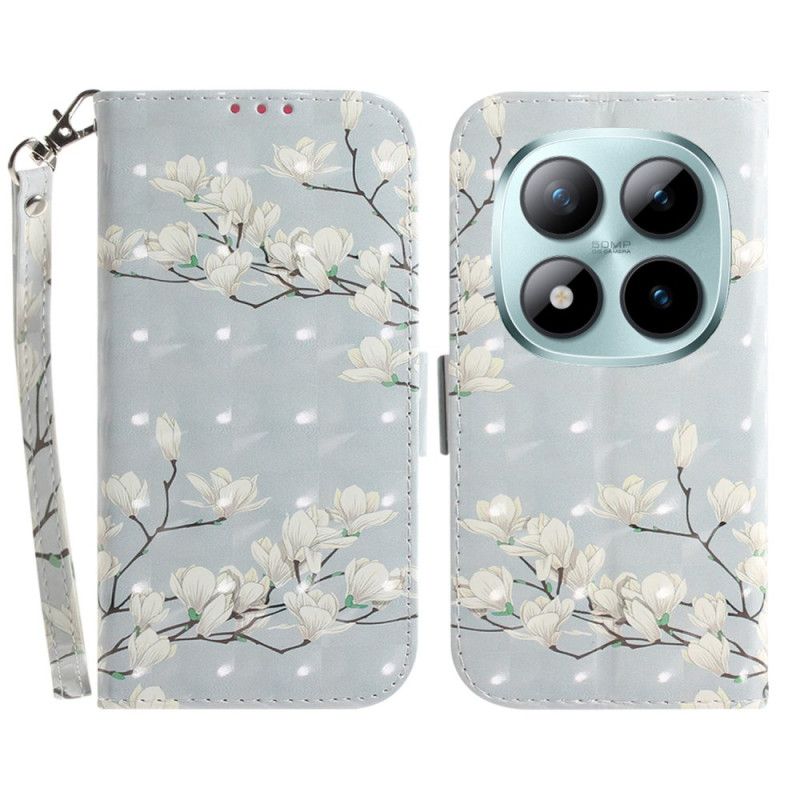 Skórzany Futerał Xiaomi Redmi Note 15 Pro Plus 5g Etui Na Telefon Magnolie Z Paskami