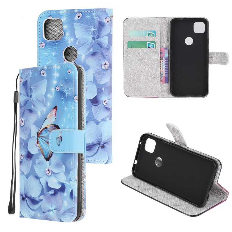 Etui Folio Google Pixel 4a Stringi W Diamentowe Motyle Etui Ochronne