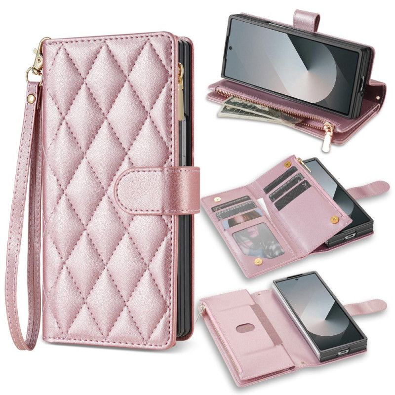 Etui Folio Samsung Galaxy Z Fold 7 Wyściełane Z Paskiem Na Ramię I Smyczą Etui Ochronne