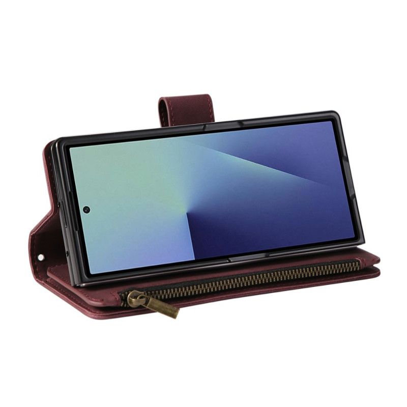 Skórzany Futerał Samsung Galaxy Z Fold 7 Etui Na Telefon Portfel Z Efektem Zamszu Z Paskiem Na Ramię