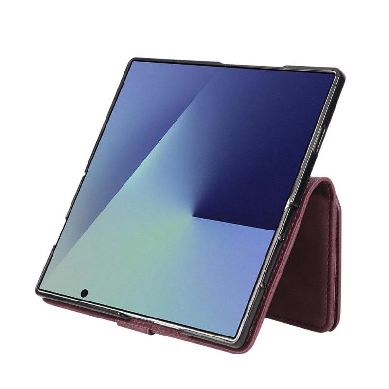 Skórzany Futerał Samsung Galaxy Z Fold 7 Etui Na Telefon Portfel Z Efektem Zamszu Z Paskiem Na Ramię