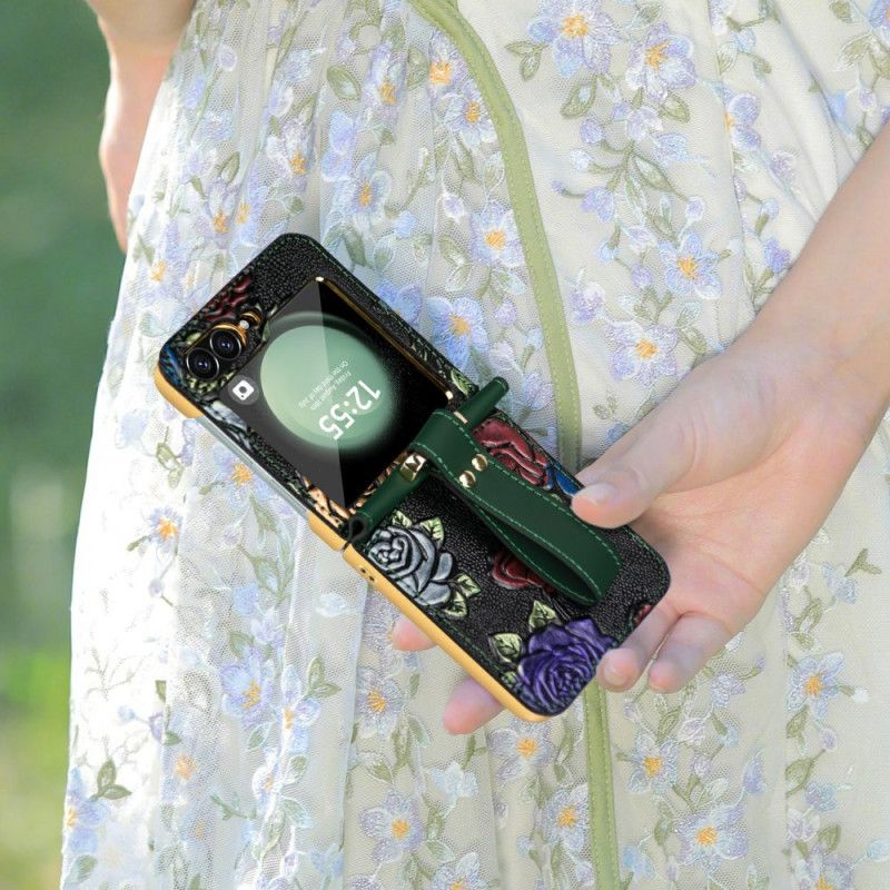 Etui Do Samsung Galaxy Z Flip 7 Fe Pasek Na Ramię Z Kwiatowym Wzorem