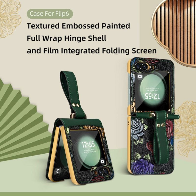 Etui Do Samsung Galaxy Z Flip 7 Fe Pasek Na Ramię Z Kwiatowym Wzorem
