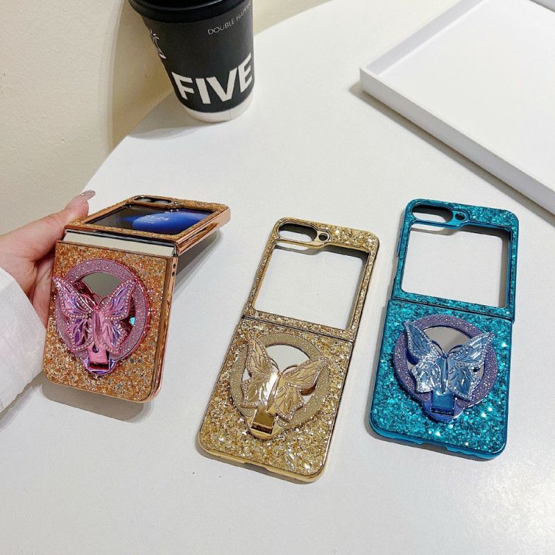 Etui Samsung Galaxy Z Flip 7 Fe Stojak Z Motylem Z Kryształkami Etui Ochronne