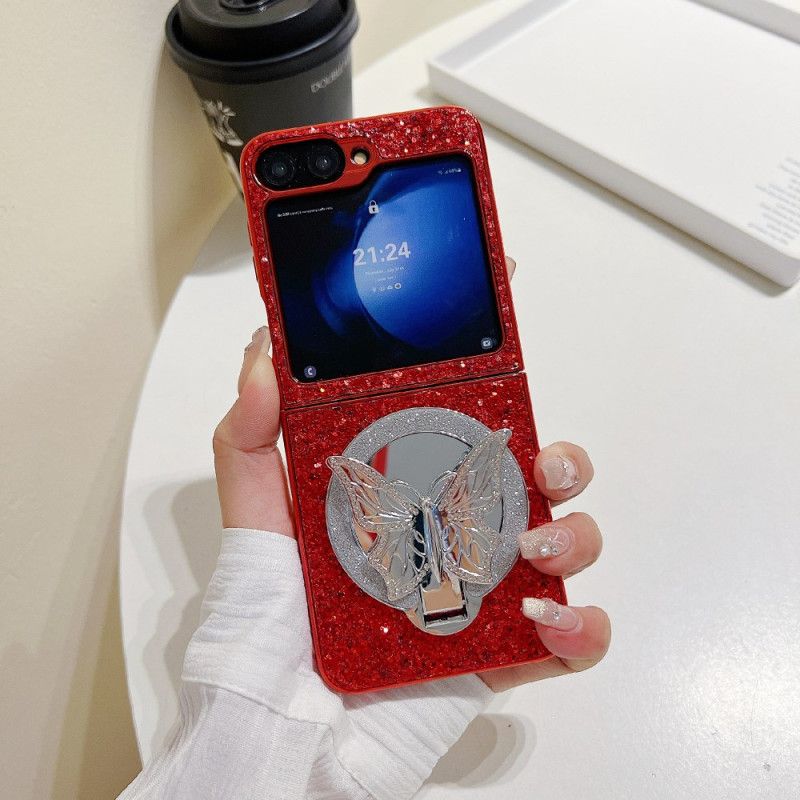 Etui Samsung Galaxy Z Flip 7 Fe Stojak Z Motylem Z Kryształkami Etui Ochronne