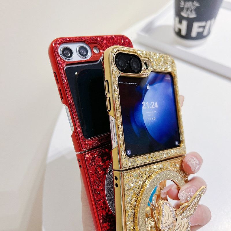 Etui Samsung Galaxy Z Flip 7 Fe Stojak Z Motylem Z Kryształkami Etui Ochronne