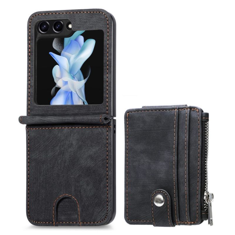 Etui Samsung Galaxy Z Flip 7 Fe Stojak Retro I Uchwyt Na Karty Z Zamkiem Błyskawicznym
