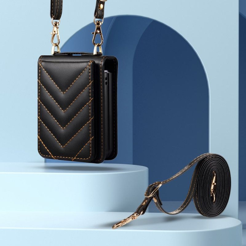 Futerały Samsung Galaxy Z Flip 7 Fe Etui Na Telefon Pikowane Etui Na Karty I Pasek Na Ramię