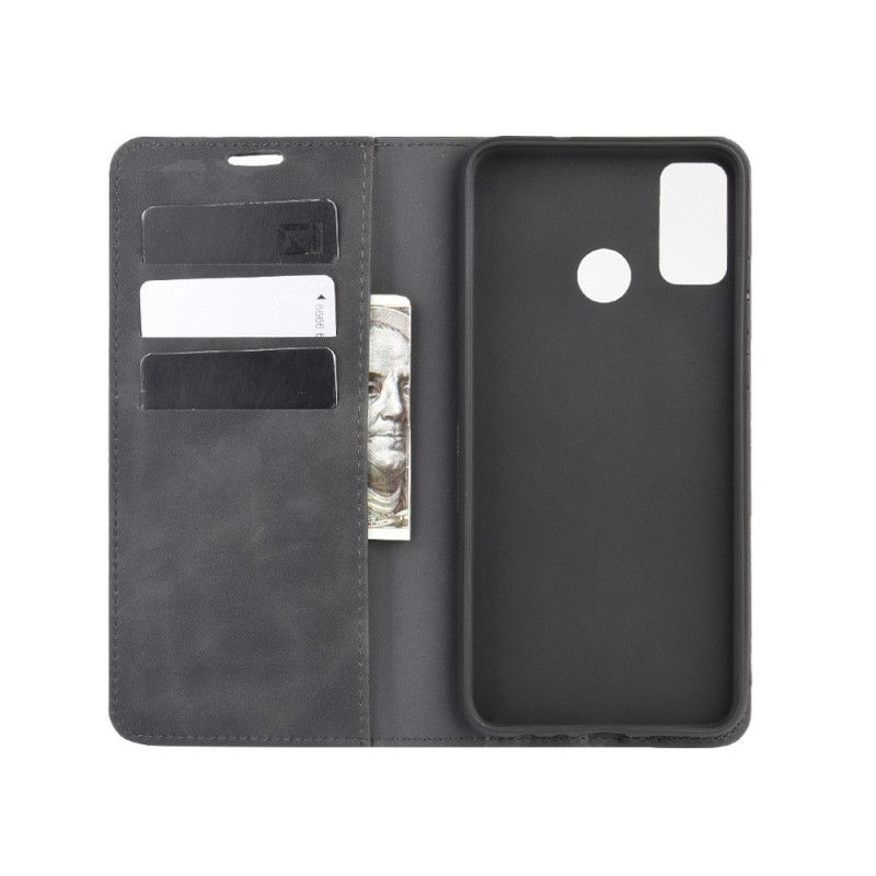 Flip Kotelot Honor 9X Lite Czerwony Czarny Jedwabisty Efekt Miękkiej Skóry Etui Ochronne