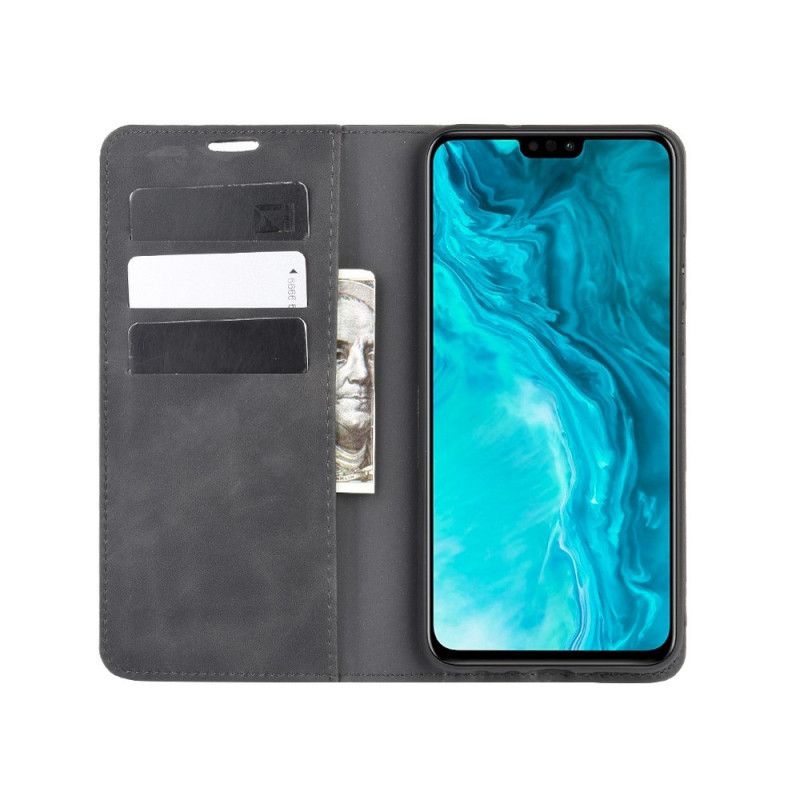 Flip Kotelot Honor 9X Lite Czerwony Czarny Jedwabisty Efekt Miękkiej Skóry Etui Ochronne