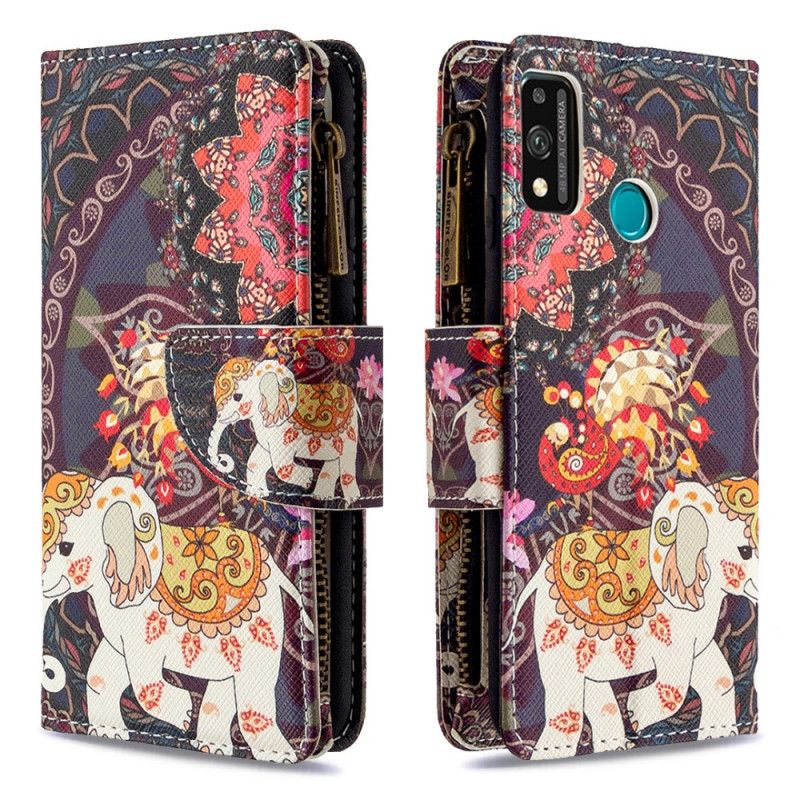 Skórzany Futerał Honor 9X Lite Etui na Telefon Kieszeń Zapinana Na Zamek W Kształcie Słonia