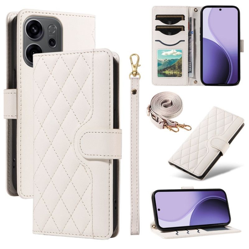 Etui Folio Do Oppo Reno 14f 5g Pikowane Z Paskiem I Paskiem Na Ramię