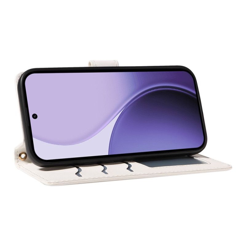 Etui Folio Do Oppo Reno 14f 5g Pikowane Z Paskiem I Paskiem Na Ramię