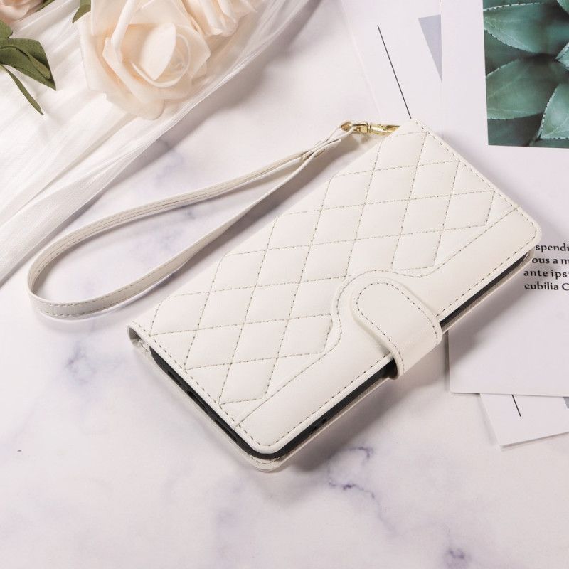 Etui Folio Do Oppo Reno 14f 5g Pikowane Z Paskiem I Paskiem Na Ramię