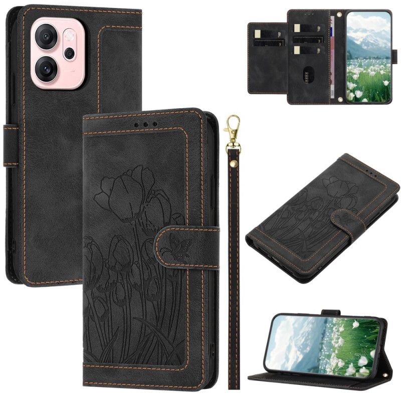 Etui Folio Oppo Reno 14f 5g Kwiatowy Efekt Zamszu