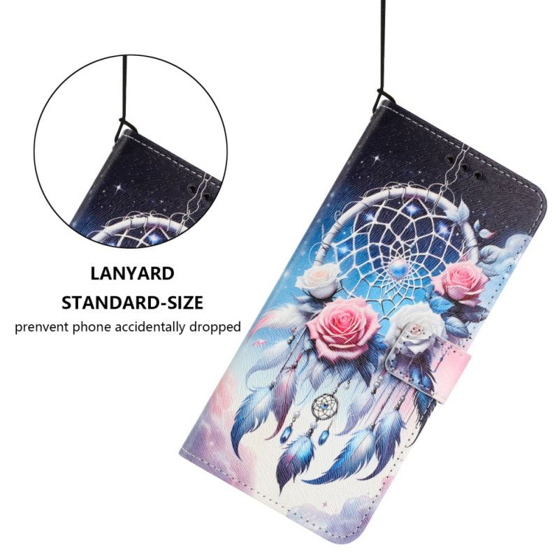 Skórzany Futerał Oppo Reno 14f 5g Etui Na Telefon Kwiatowy Łapacz Snów