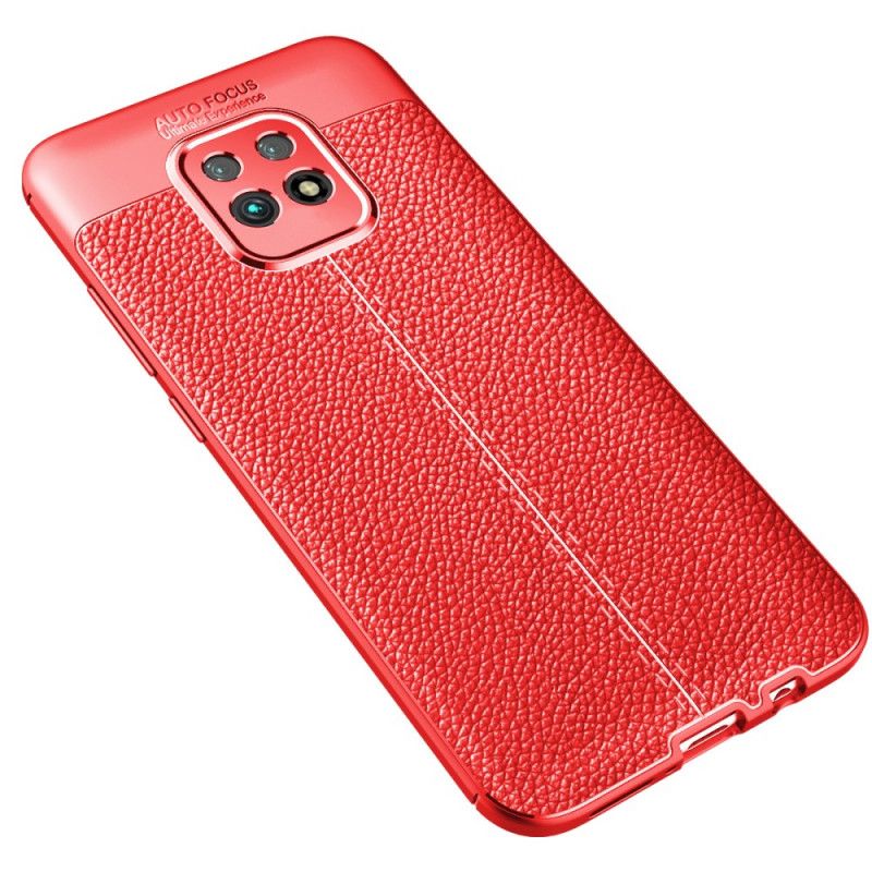 Etui Xiaomi Redmi 10X / 10X Pro Czerwony Czarny Efekt Skóry Z Podwójną Linią Liczi