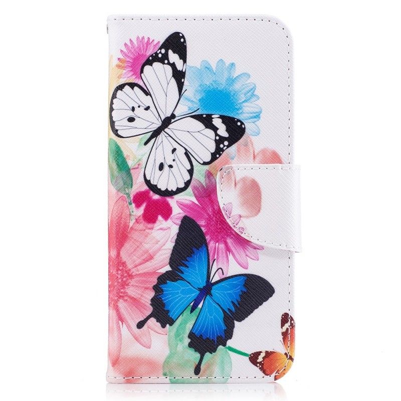 Etui Folio Samsung Galaxy J3 2017 Jasnoniebieski Różowy Malowane Motyle I Kwiaty Etui Ochronne