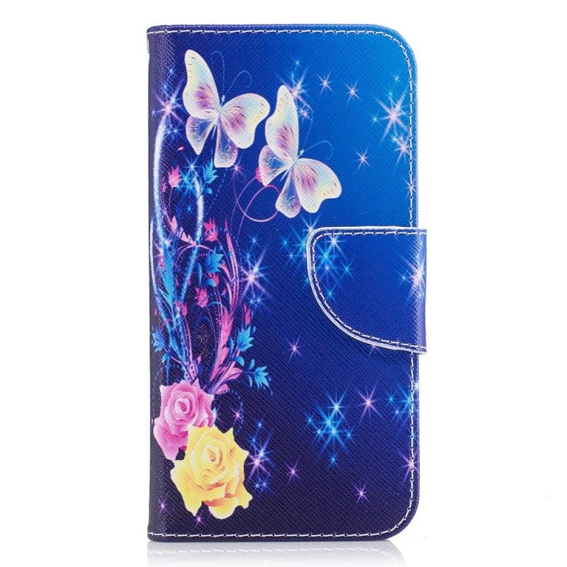 Etui Folio Samsung Galaxy J3 2017 Jasnoniebieski Różowy Motyle W Nocy Etui Ochronne