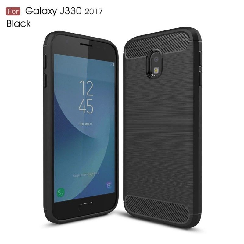 Etui Samsung Galaxy J3 2017 Szary Czarny Szczotkowane Włókno Węglowe