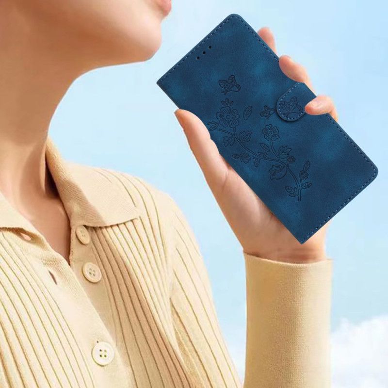 Etui Folio Do Samsung Galaxy S24 5g Dyskretny Kwiatowy Wzór Z Paskiem