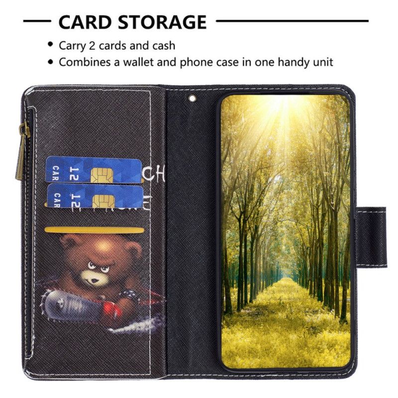 Etui Folio Samsung Galaxy S24 5g Portfel Niebezpiecznego Niedźwiedzia Z Paskiem Etui Ochronne