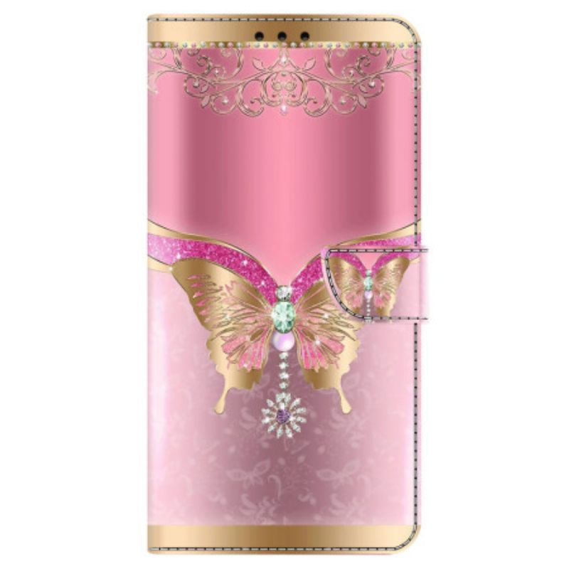 Etui Folio Samsung Galaxy S24 5g Różowy I Złoty Motyl