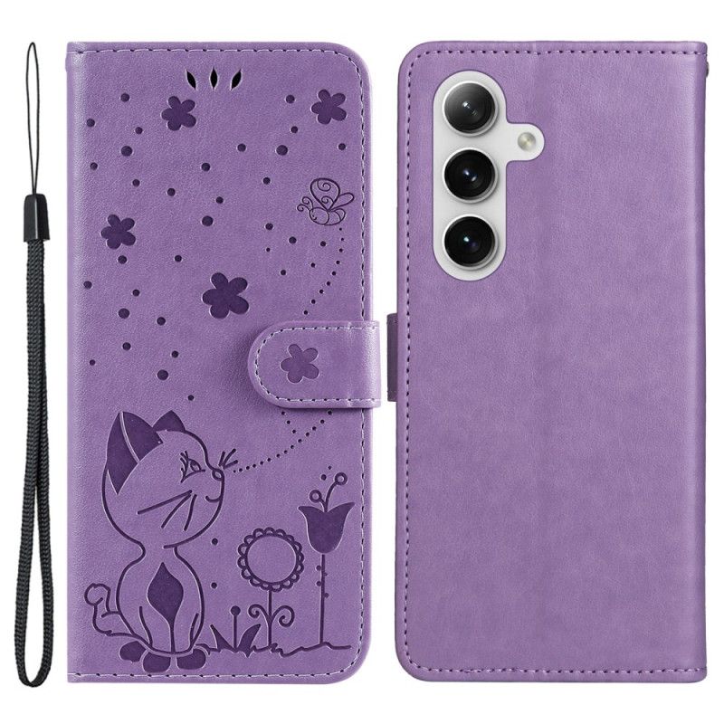 Obudowa Samsung Galaxy S24 5g Etui Na Telefon Kot I Pszczoły Z Paskiem