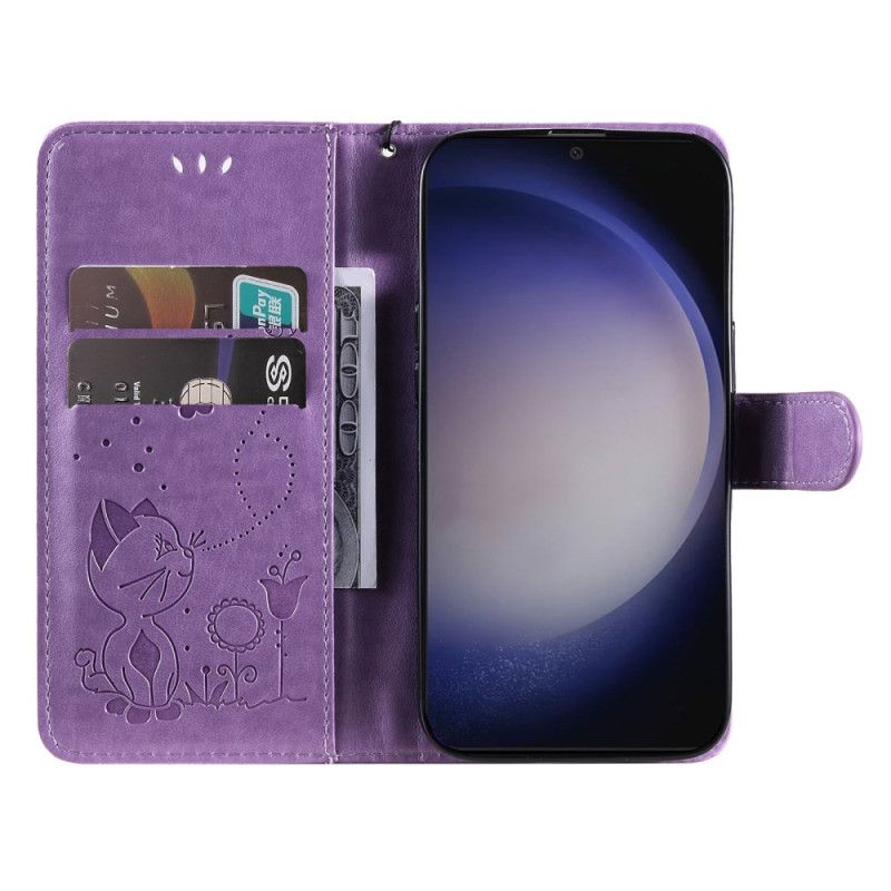 Obudowa Samsung Galaxy S24 5g Etui Na Telefon Kot I Pszczoły Z Paskiem