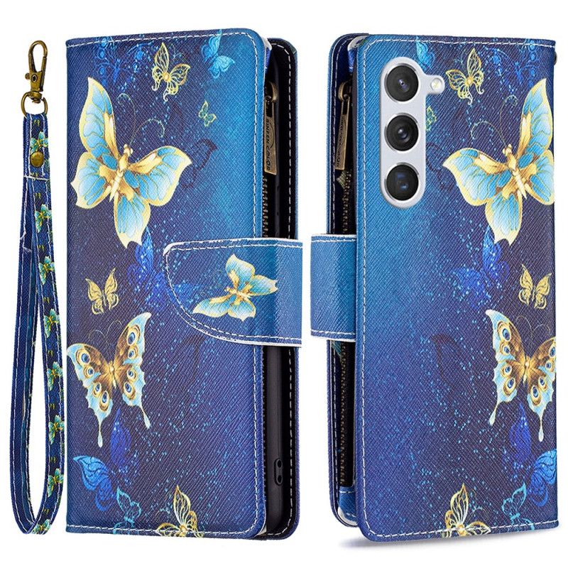 Obudowa Samsung Galaxy S24 5g Etui Na Telefon Portfel W Złote Motyle Z Paskiem