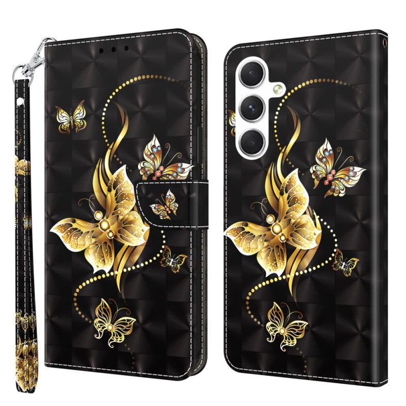 Pokrowce Samsung Galaxy S24 5g Złote Motyle Z Paskiem