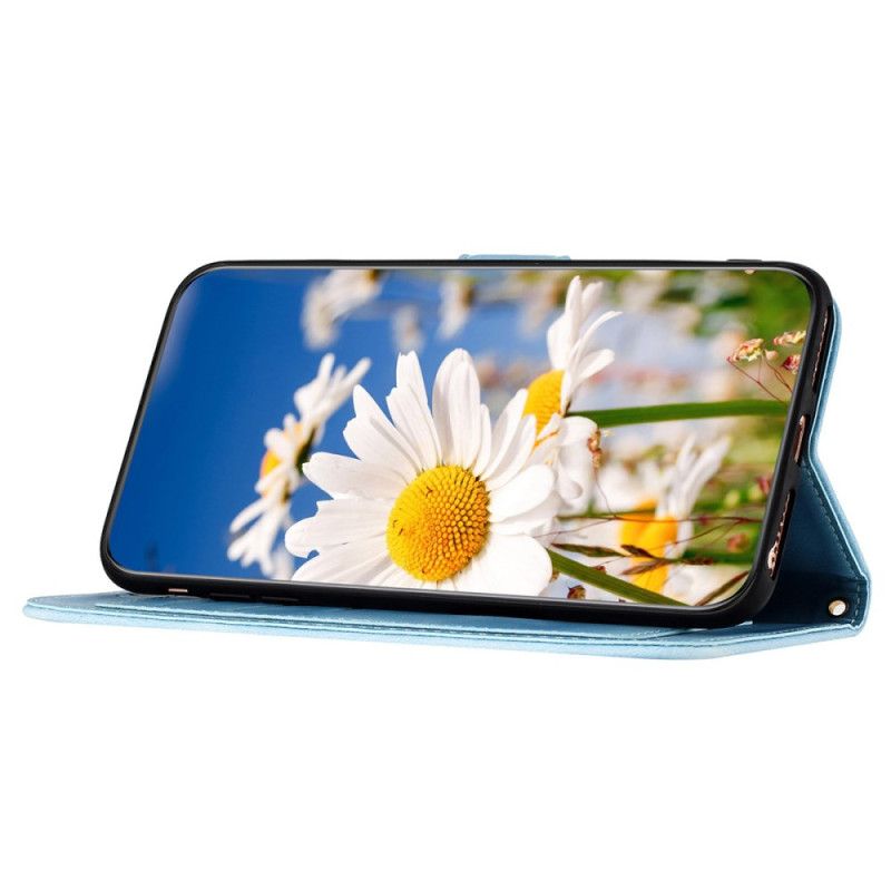 Skórzany Futerał Samsung Galaxy S24 5g Etui Na Telefon Artystyczny Kwiatowy Wzór Z Paskiem