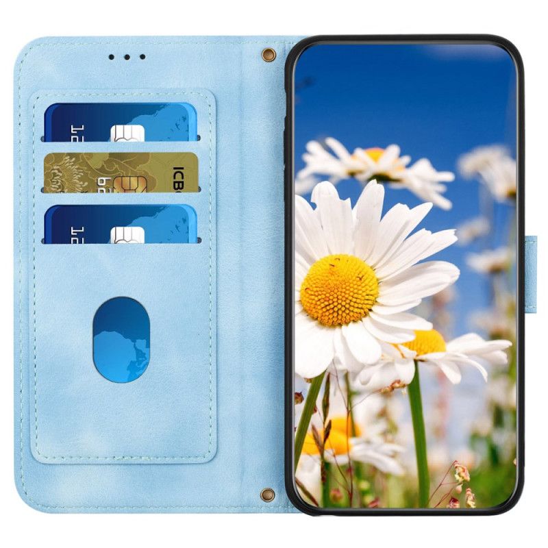 Skórzany Futerał Samsung Galaxy S24 5g Etui Na Telefon Artystyczny Kwiatowy Wzór Z Paskiem