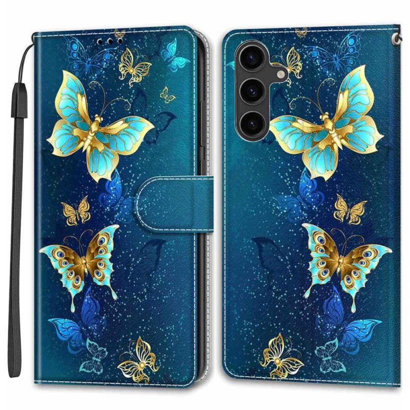Skórzany Futerał Samsung Galaxy S24 5g Etui Na Telefon Dwa Motyle Z Paskiem
