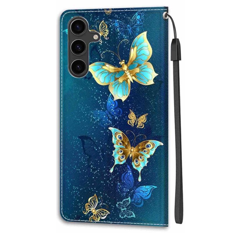 Skórzany Futerał Samsung Galaxy S24 5g Etui Na Telefon Dwa Motyle Z Paskiem