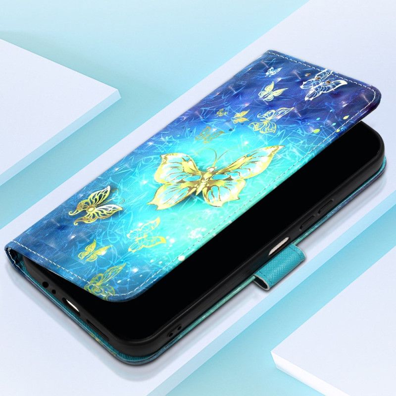 Skórzany Futerał Samsung Galaxy S24 5g Etui Na Telefon Złote Motyle