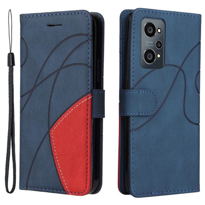Etui Folio do Realme GT Neo 3T / Neo 2 Dwukolorowa Sygnowana Sztuczna Skóra
