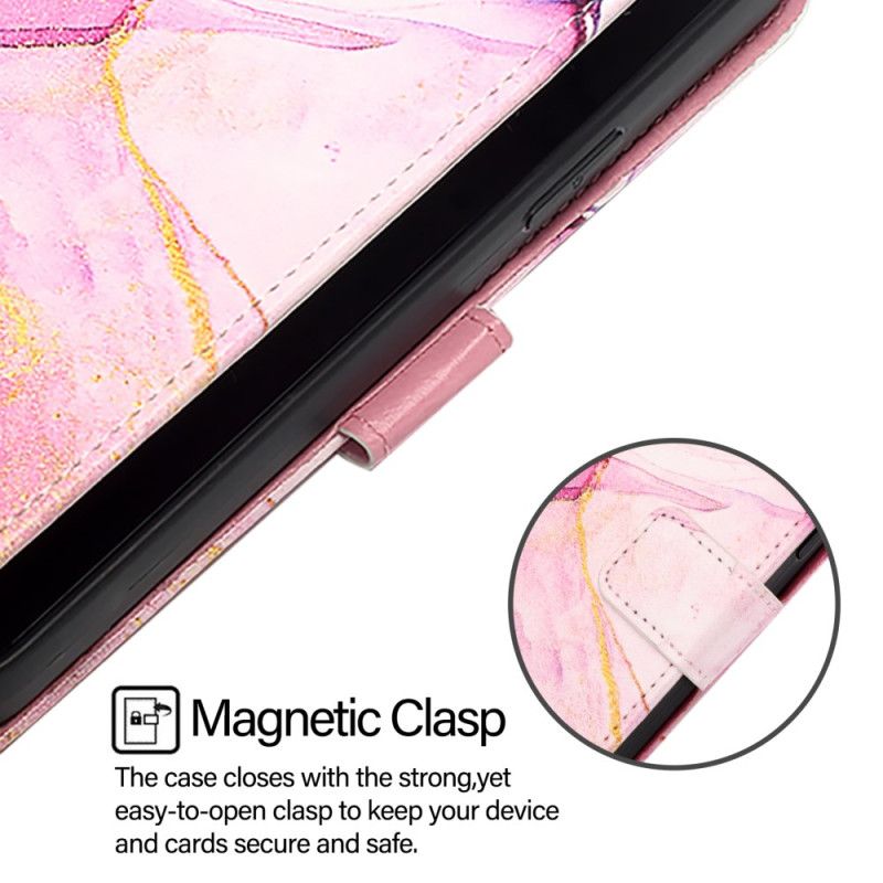 Skórzany Futerał Samsung Galaxy Z Fold 6 Etui Na Telefon Marmurowy Pasek