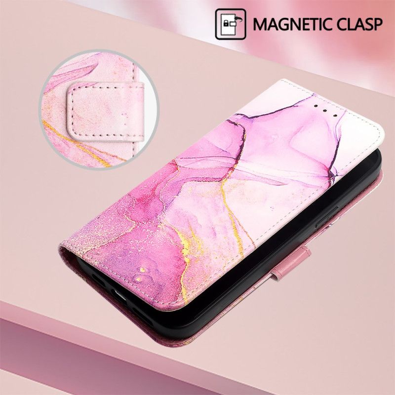 Skórzany Futerał Samsung Galaxy Z Fold 6 Etui Na Telefon Marmurowy Pasek