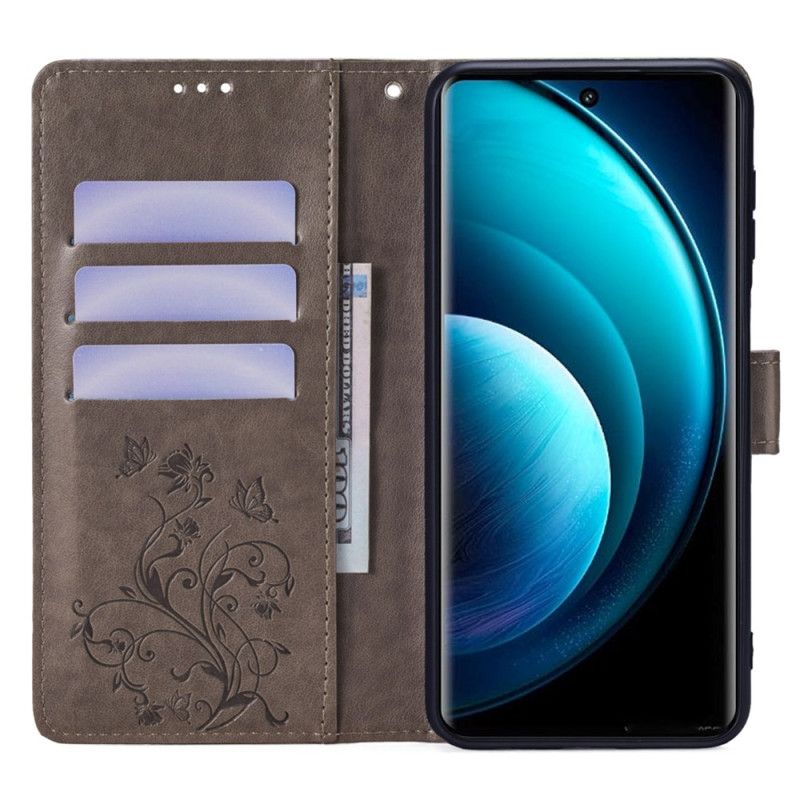 Skórzany Futerał Vivo X100 Pro Etui Na Telefon Pasek W Kwiaty