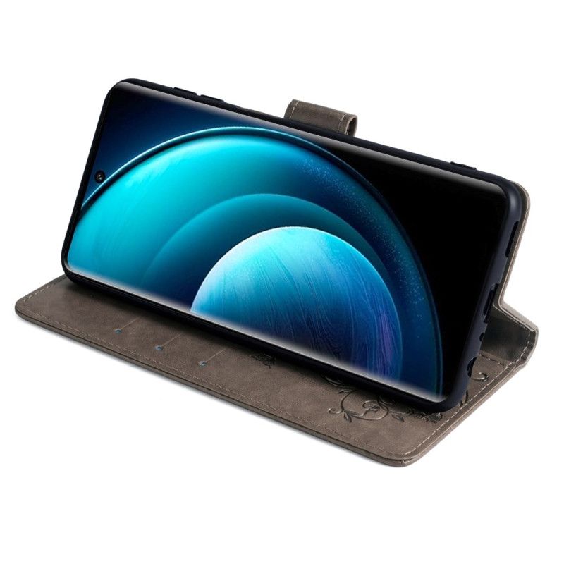 Skórzany Futerał Vivo X100 Pro Etui Na Telefon Pasek W Kwiaty