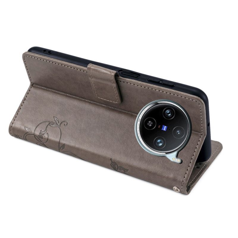 Skórzany Futerał Vivo X100 Pro Etui Na Telefon Pasek W Kwiaty