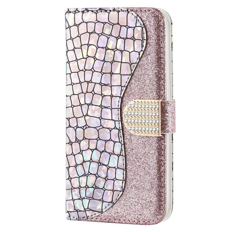 Etui Folio do Samsung Galaxy S23 5G Krokodyle Diamenty