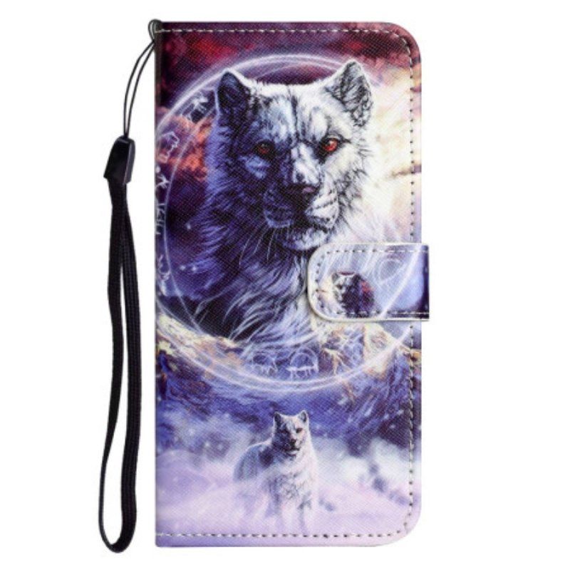 Etui Folio do Samsung Galaxy S23 5G z Łańcuch Smycz Wilk