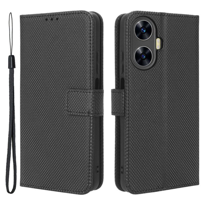 Obudowa Realme C55 Etui Na Telefon Portfel Z Paskiem O Teksturowanym Wzorze